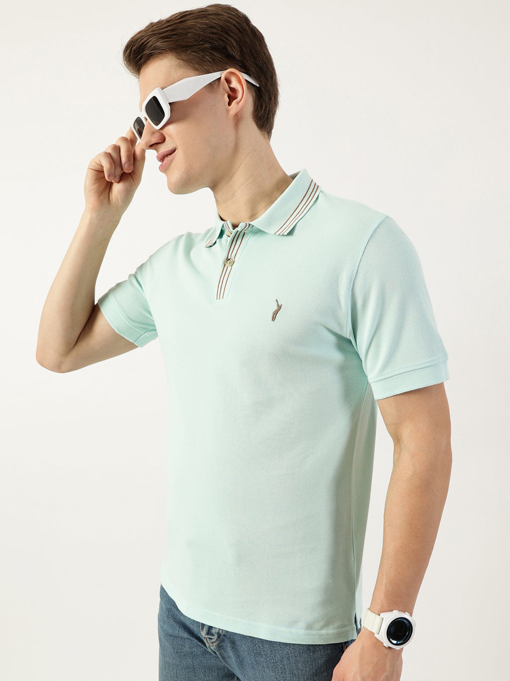 Thomas Scott Men Aqua Polo Collar T-shirt