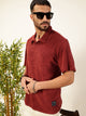 Thomas Scott Men Red Solid Polo Collar Cotton Relaxed Fit T-shirt