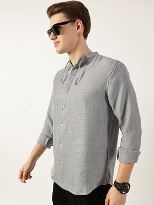 Thomas Scott Men Grey Classic Mandarin Collar Solid Slim Fit Casual Shirt