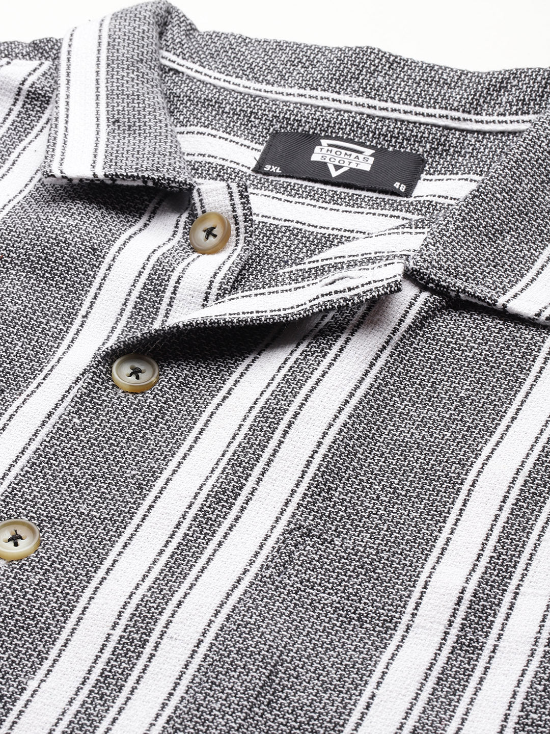 Thomas Scott Men Black Plus Size Premium Striped Pure Cotton Casual Shirt