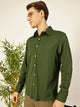 Bottle Green Slim Fit Long Sleeves Spread Collar Knit Casual Shirt