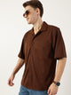 Thomas Scott Men Dark Brown Premium Cuban Collar Textured Cotton Oversized Casual Shirt