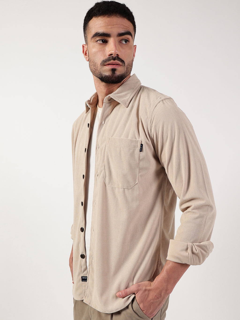 Thomas Scott Men Beige Premium Spread Collar Textured Relaxed Fit Casual Shirt