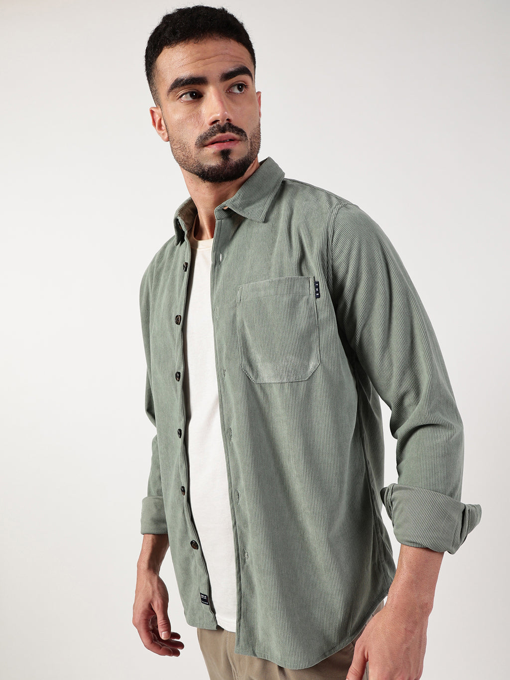 Thomas Scott Men Green Premium Spread Collar Textured Relaxed Fit Casual Shirt