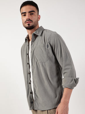 Thomas Scott Men Grey Premium Spread Collar Textured Relaxed Fit Casual Shirt