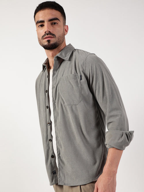 Thomas Scott Men Grey Premium Spread Collar Textured Relaxed Fit Casual Shirt