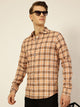 Peach Premium Spread Collar Checked Linen Slim Fit Casual Shirt For Men
