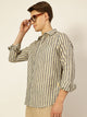 Black Premium Vertical Striped Linen Slim Fit Casual Shirt For Men