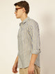Royal Blue Premium Spread Collar Vertical Striped Linen Slim Fit Casual Shirt For Men