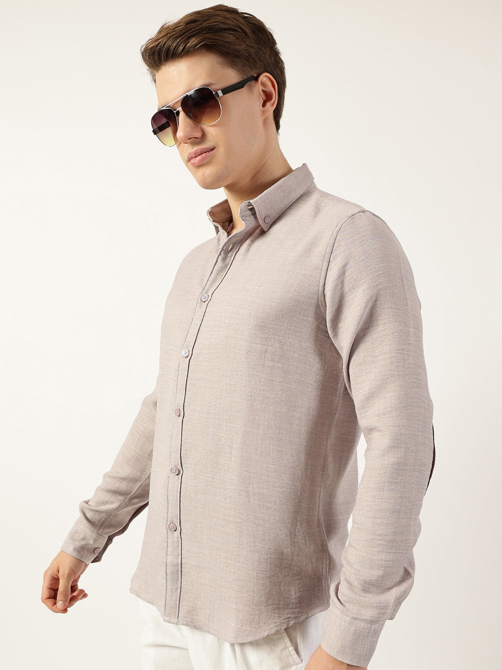 Thomas Scott Men Light Grey Classic Button-Down Collar Solid Slim Fit Casual Shirt