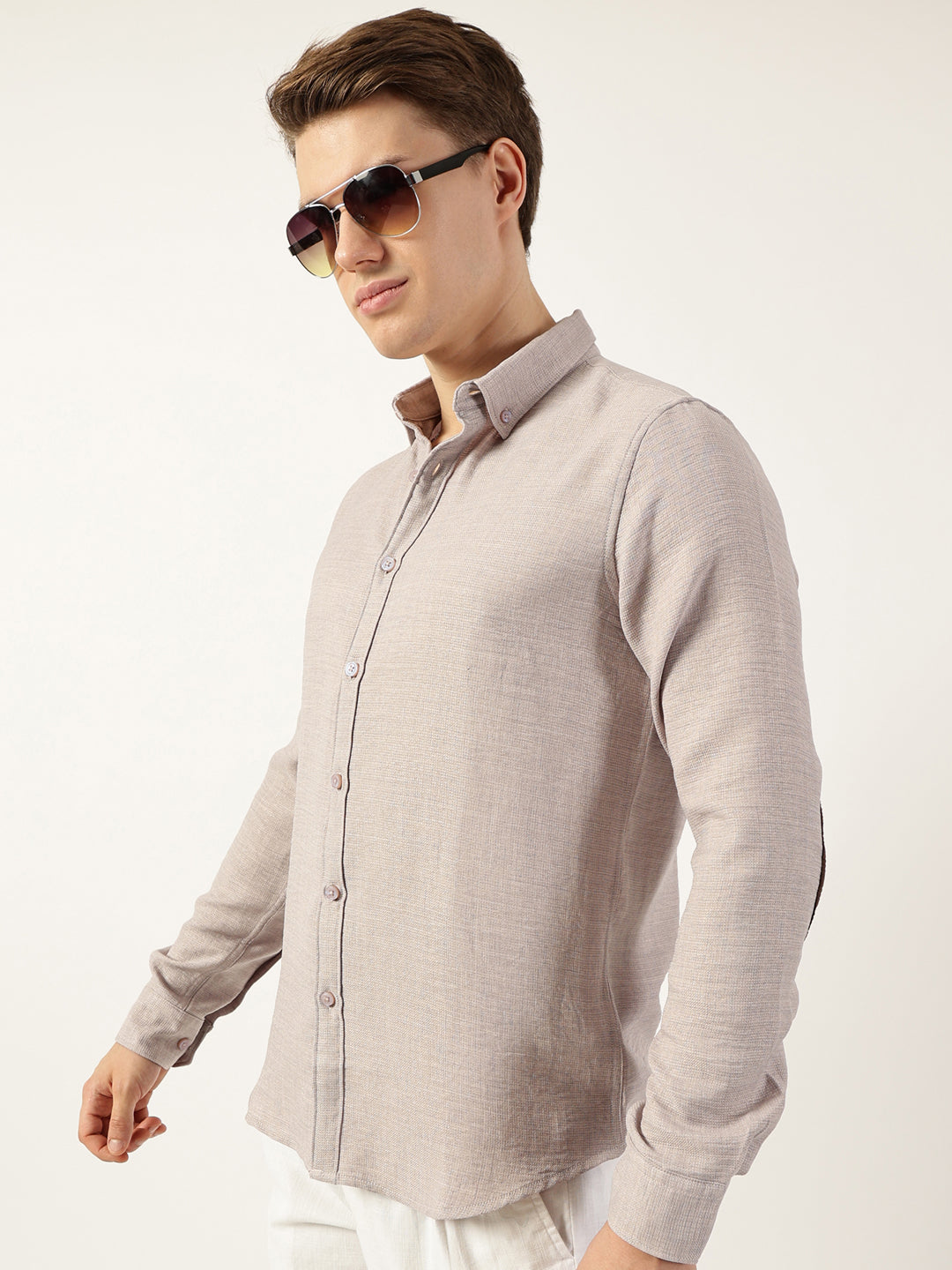 Thomas Scott Men Light Grey Classic Button-Down Collar Solid Slim Fit Casual Shirt
