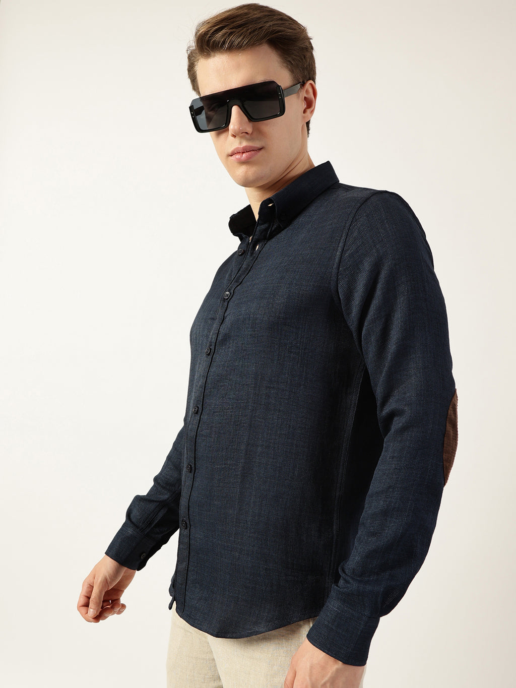 Thomas Scott Men Navy Classic Button-Down Collar Solid Slim Fit Casual Shirt
