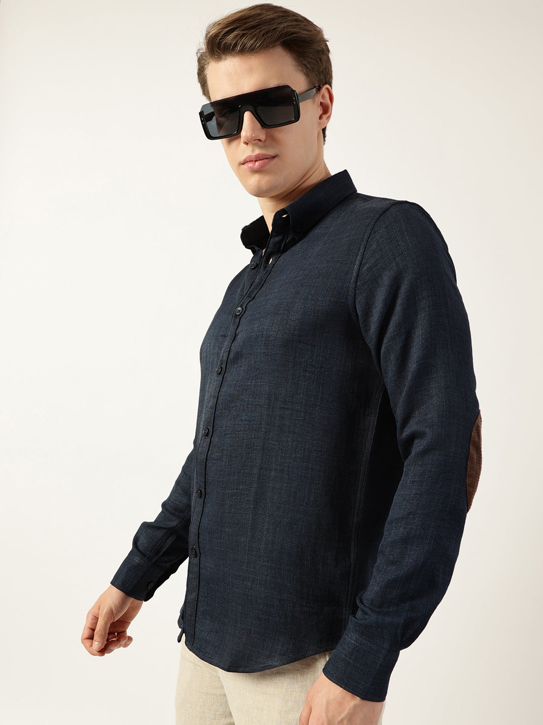 Thomas Scott Men Navy Classic Button-Down Collar Solid Slim Fit Casual Shirt