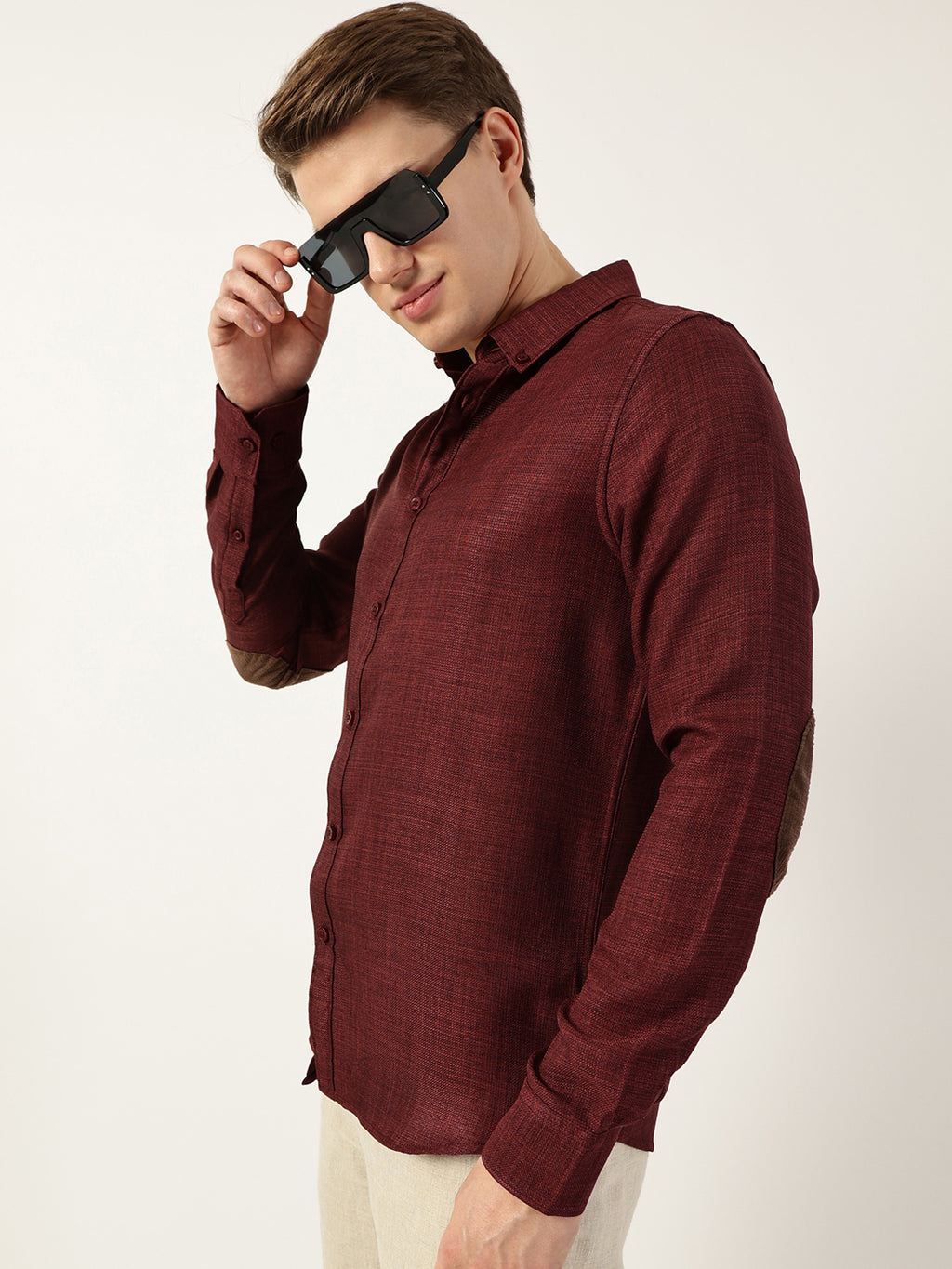 Thomas Scott Men Wine Classic Button-Down Collar Solid Slim Fit Casual Shirt