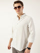 Thomas Scott Men White Premium Spread Collar Vertical Striped Slim Fit Casual Shirt