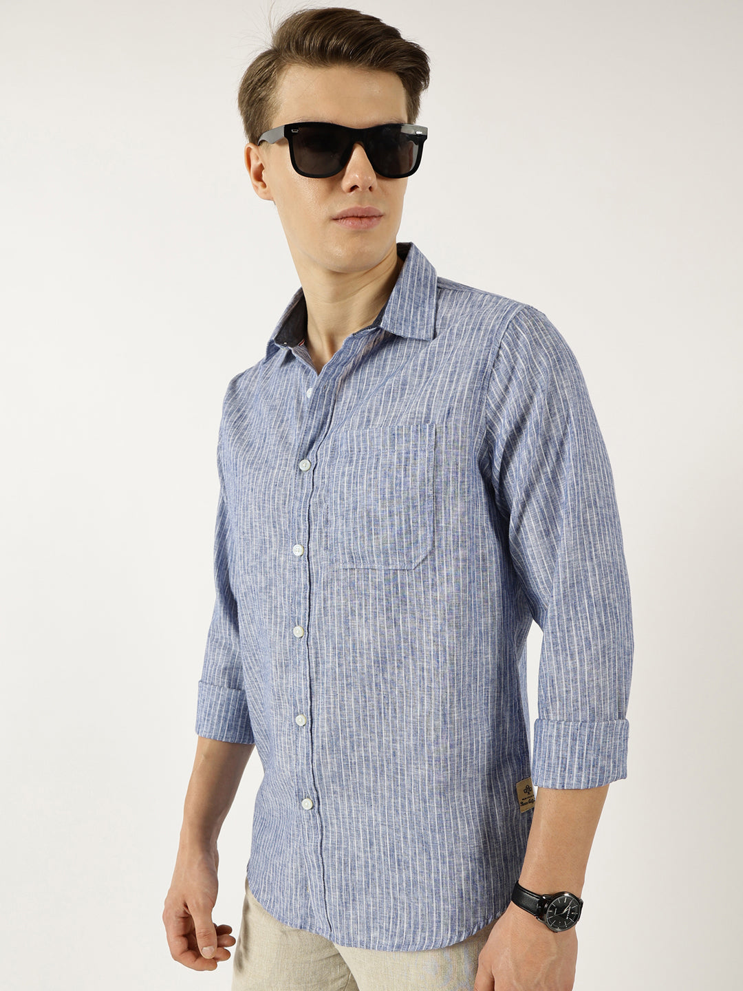 Thomas Scott Men Blue Classic Slim Fit Opaque Striped Casual Shirt
