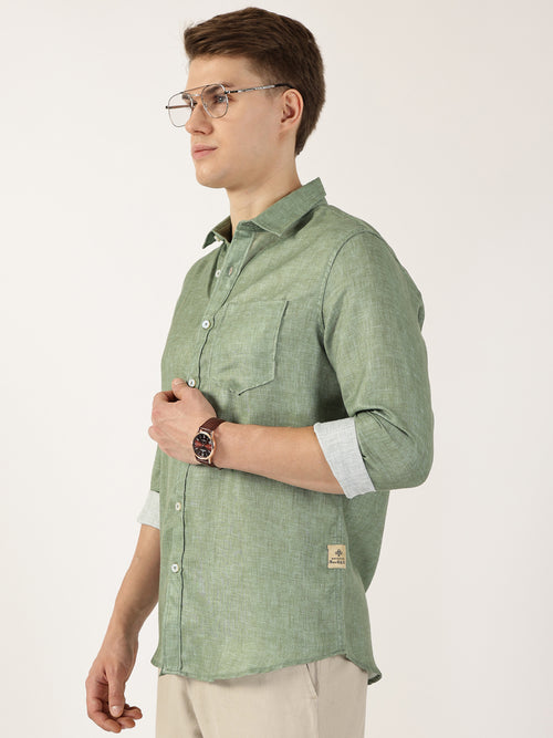 Thomas Scott Men Green Premium Slim Fit Opaque Casual Shirt