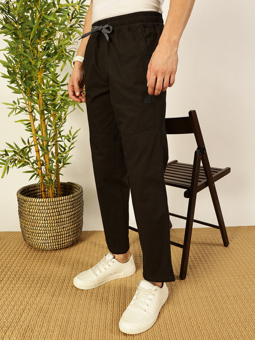 Thomas Scott Men Olive Smart Pleated Mid-Rise Regular Fit Cotton Joggers Trousers
