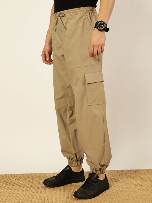 Thomas Scott Men Solid Smart Loose Fit Easy Wash Cargos Style Joggers
