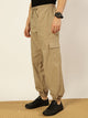 Beige Solid Smart Loose Fit Easy Wash Cargos Style Joggers For Men