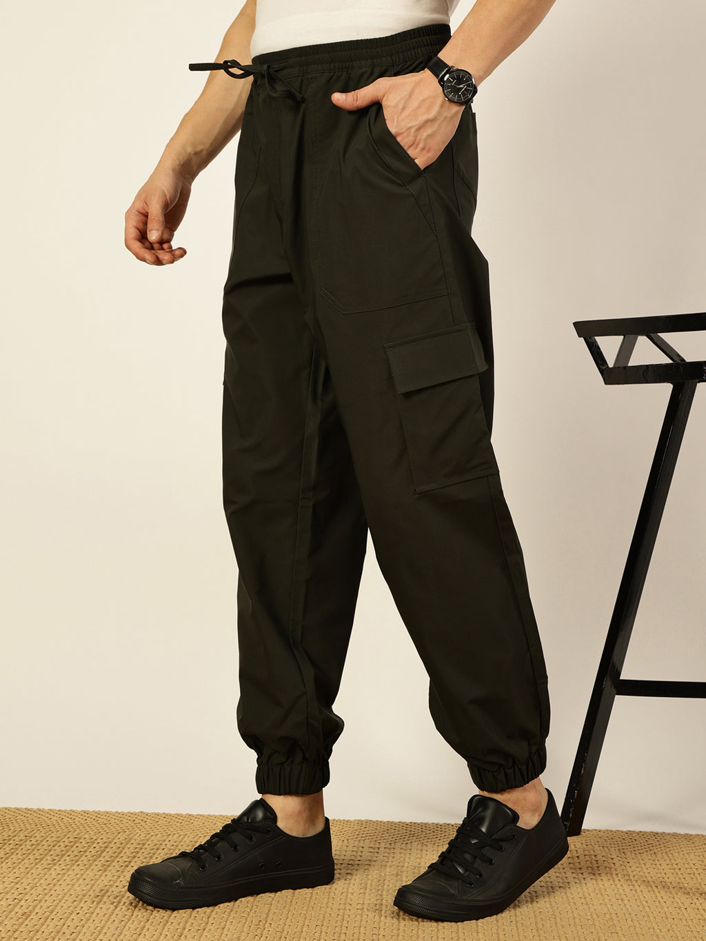 Thomas Scott Men Smart Loose Fit Easy Wash Cargos Trousers
