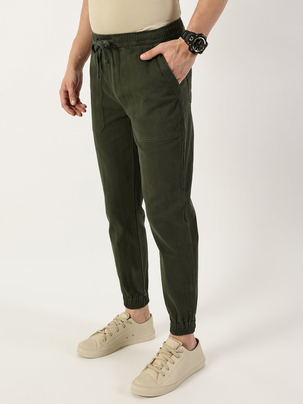 Thomas Scott Men Green Smart Easy Wash Joggers Trousers