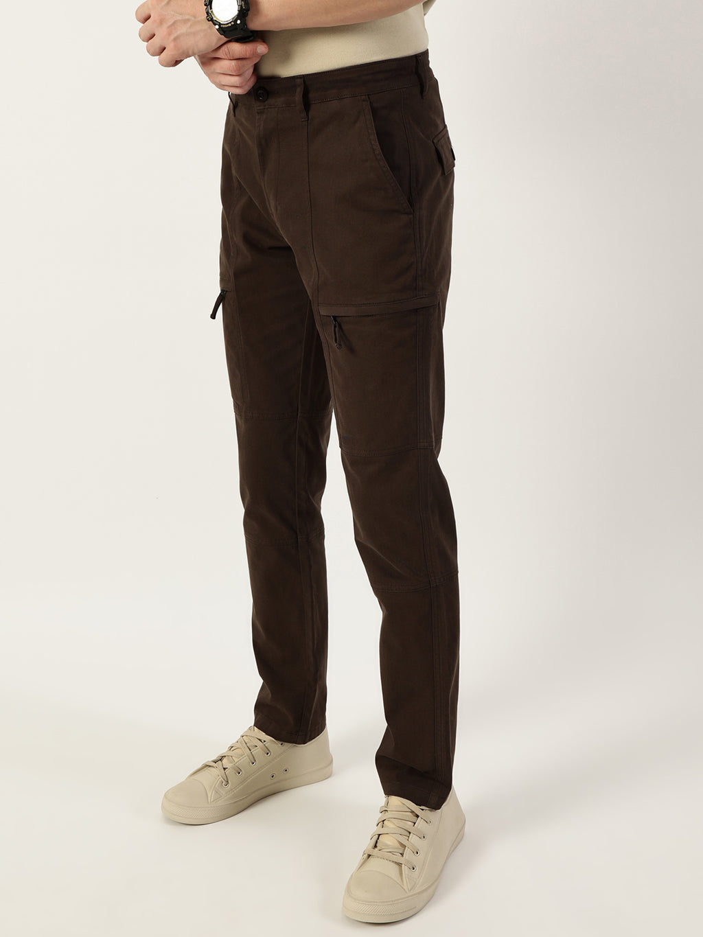 Thomas Scott Men Coffee Smart Fit Mid-Rise Trousers