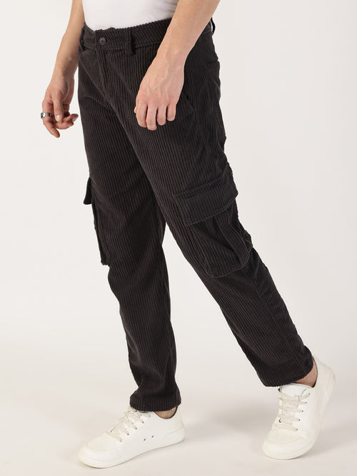 Thomas Scott Men Grey Striped Smart Regular Fit Mid-Rise Cargos