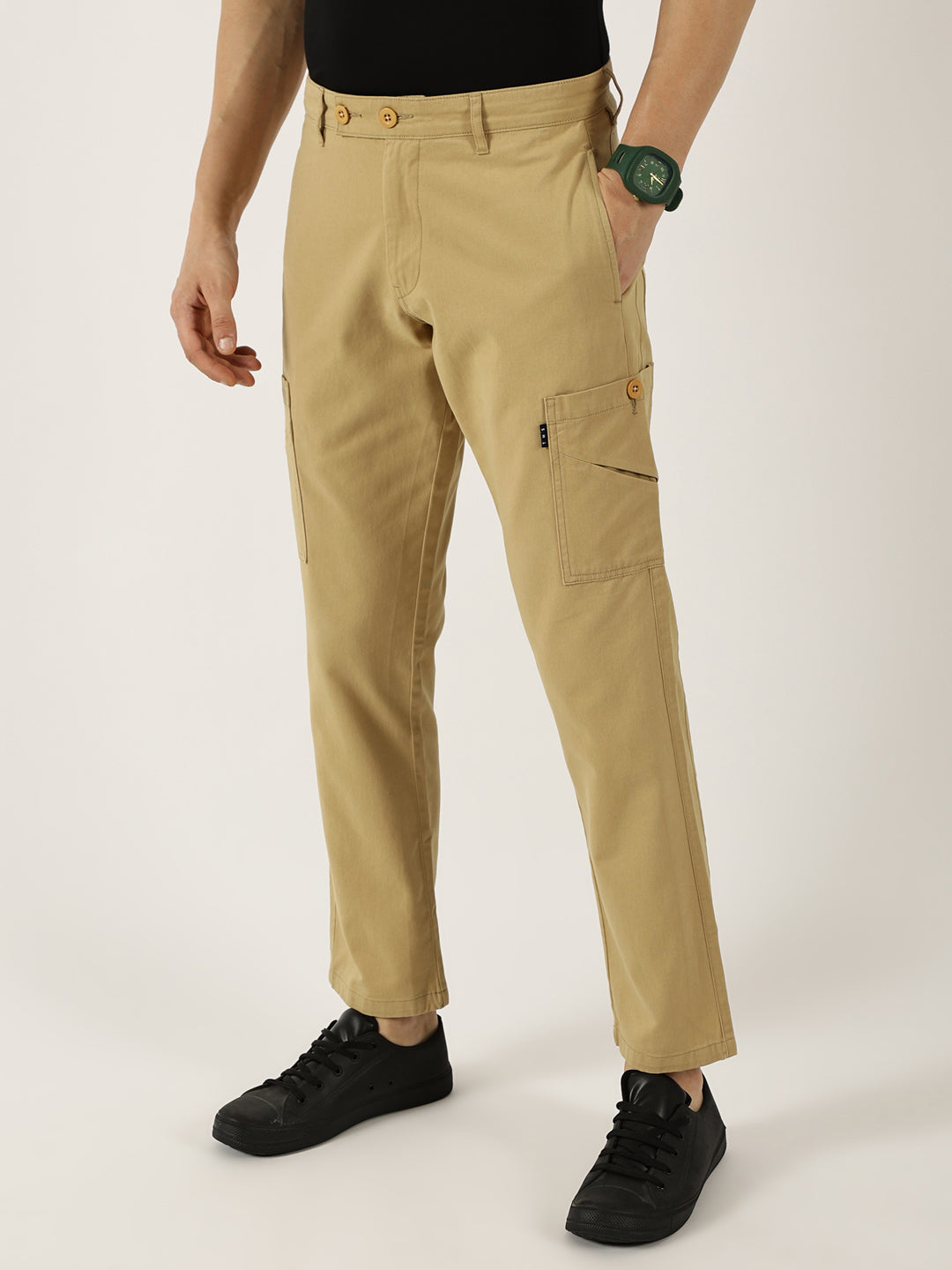 Thomas Scott Men Beige Pure Cotton Smart Straight Fit Easy Wash Mid-Rise Trousers