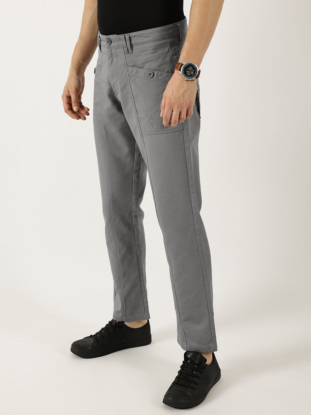 Thomas Scott Men Grey Smart Easy Wash Cargos Trousers