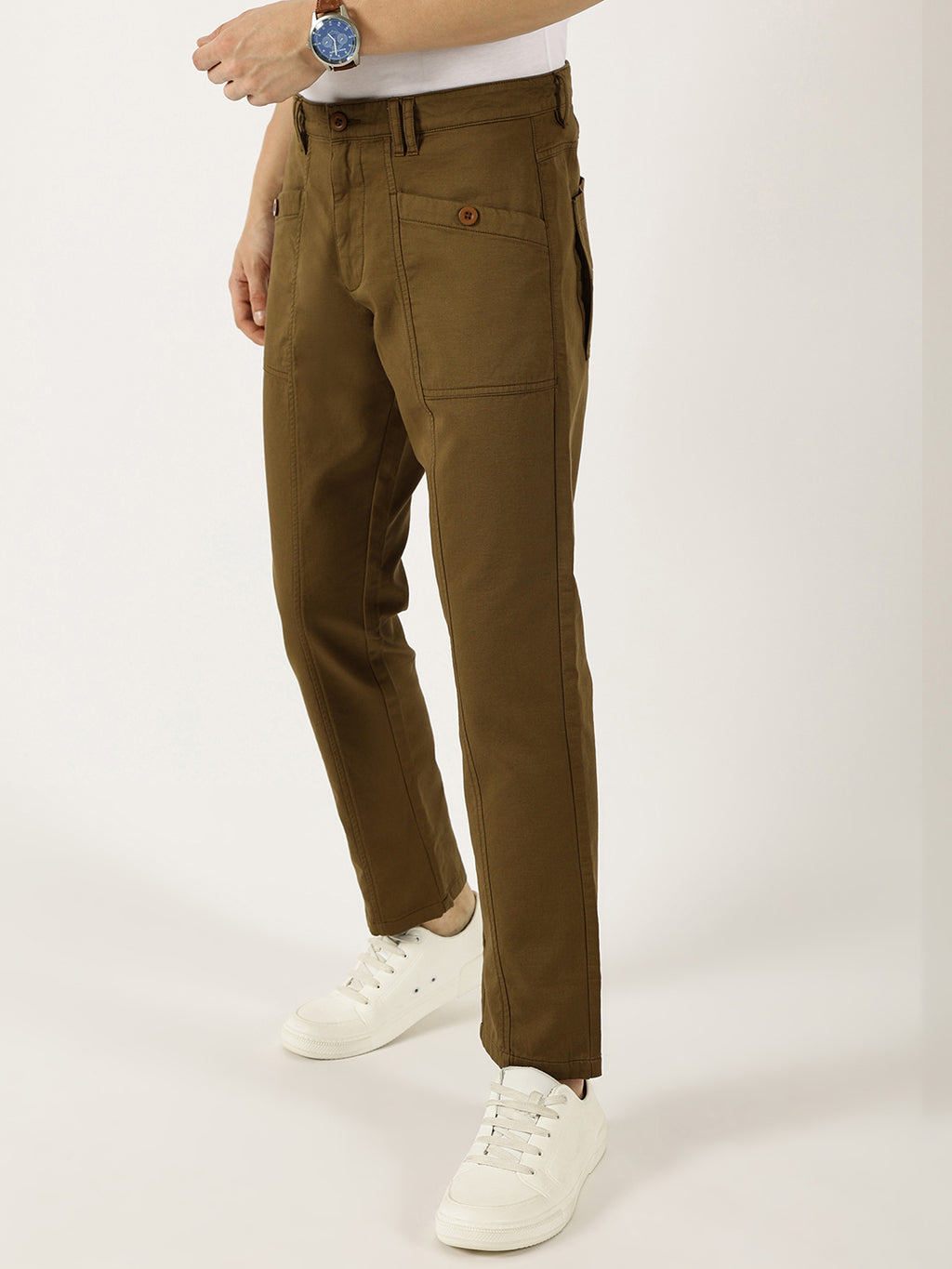 Thomas Scott Men Khaki Smart Easy Wash Cargos Trousers
