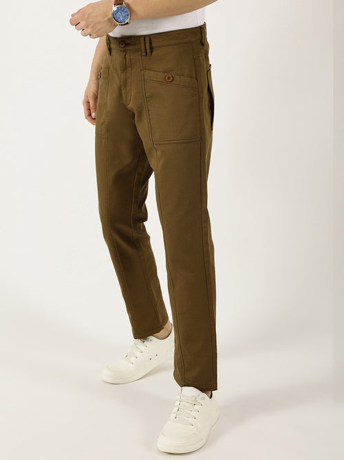 Thomas Scott Men Khaki Smart Easy Wash Cargos Trousers