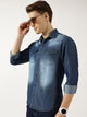 DarkBlue Classic Spread Collar Faded Cotton Slim Fit Casual Shirt For Men