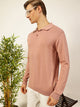 Thomas Scott Men Pink Knit Solid Polo Collar Cotton T-shirt