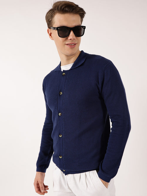 Thomas Scott Men Navy Shirt Collar Long Sleeves Cardigan