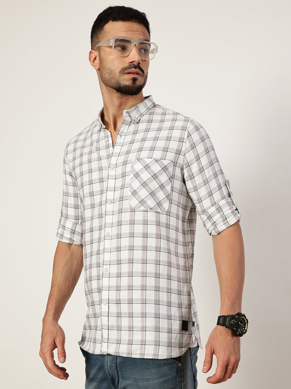 White1 Premium Slim Fit Opaque Checked Casual Shirt For Men