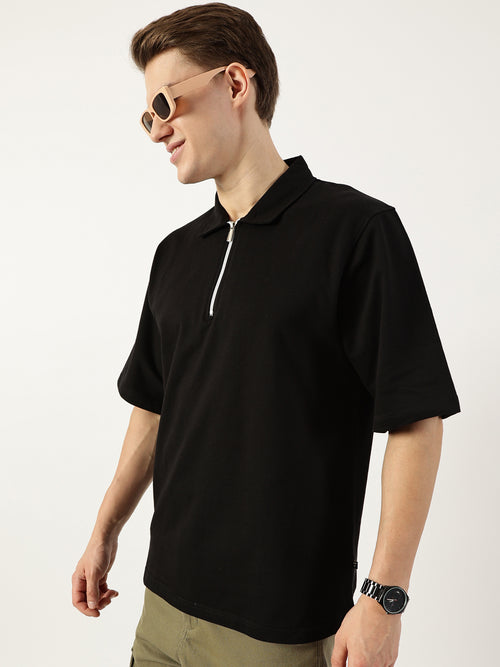Thomas Scott Men Black Polo Collar Bio Finish T-shirt