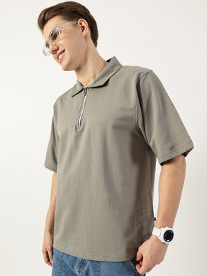 Thomas Scott Men Light Grey Polo Collar Bio Finish T-shirt
