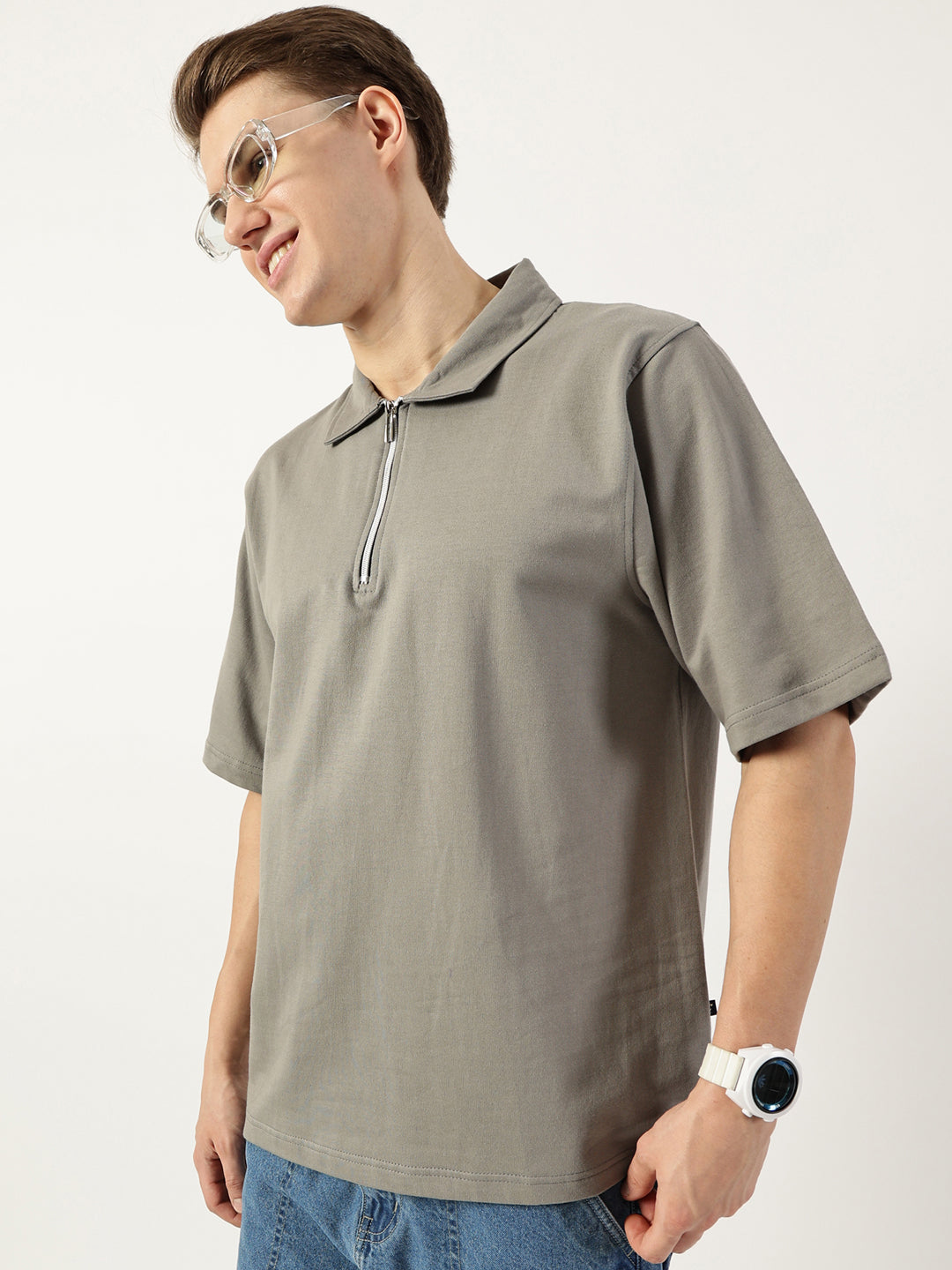 Thomas Scott Men Light Grey Polo Collar Bio Finish T-shirt