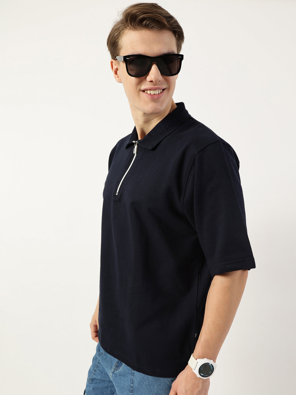 Thomas Scott Men Navy Blue Polo Collar Bio Finish T-shirt