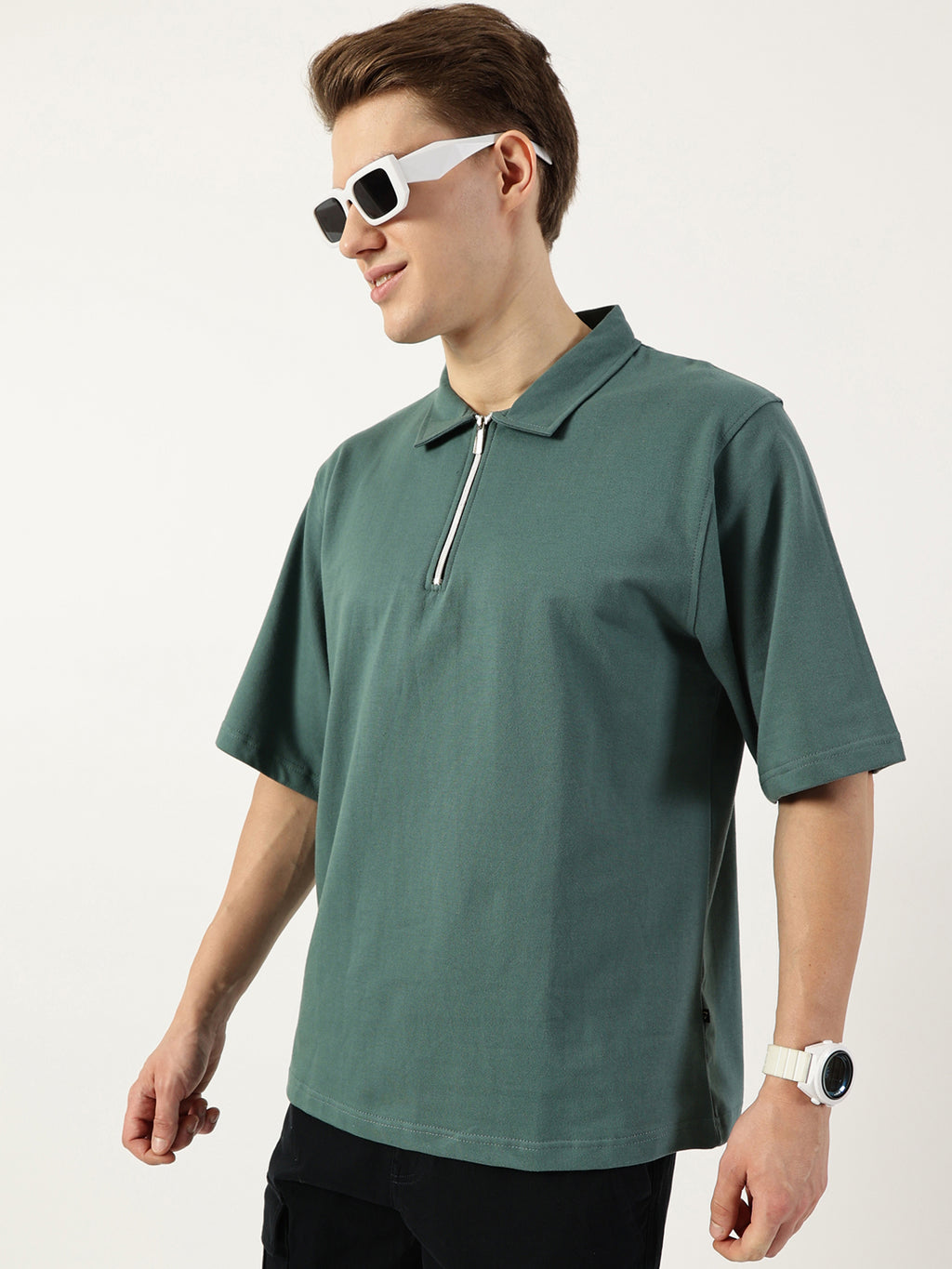 Thomas Scott Men Sea Green Polo Collar Bio Finish T-shirt