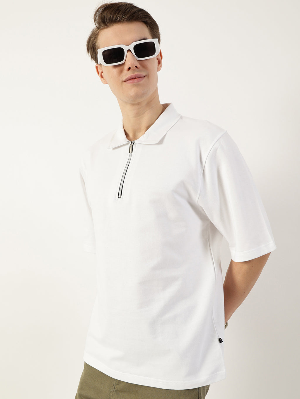 Thomas Scott Men White Polo Collar Bio Finish T-shirt
