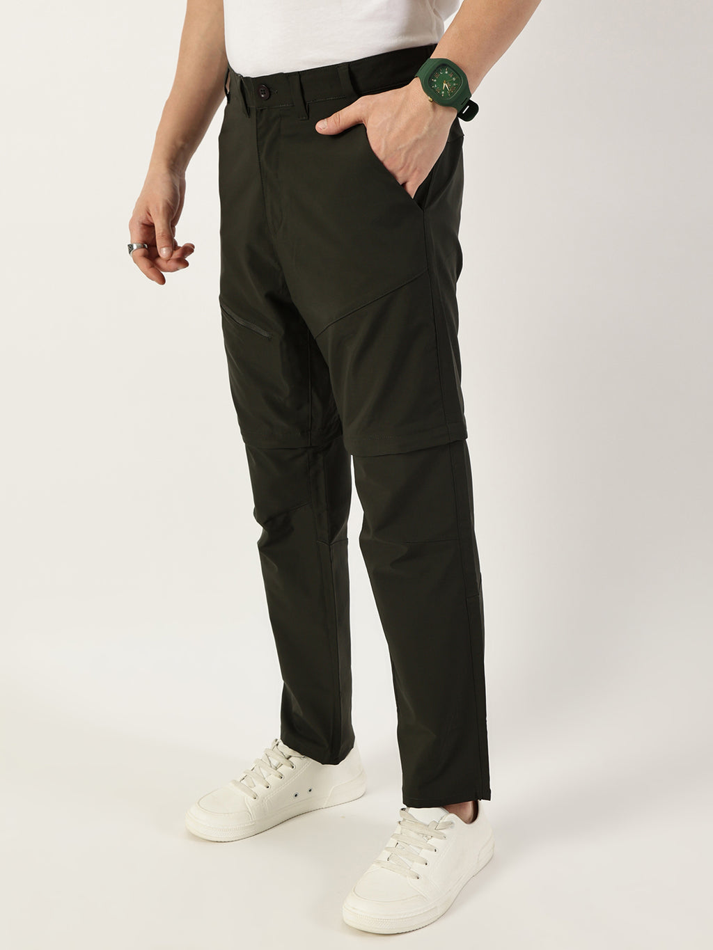 Thomas Scott Men Dark Grey Relaxed Straight Fit Convertible Trousers