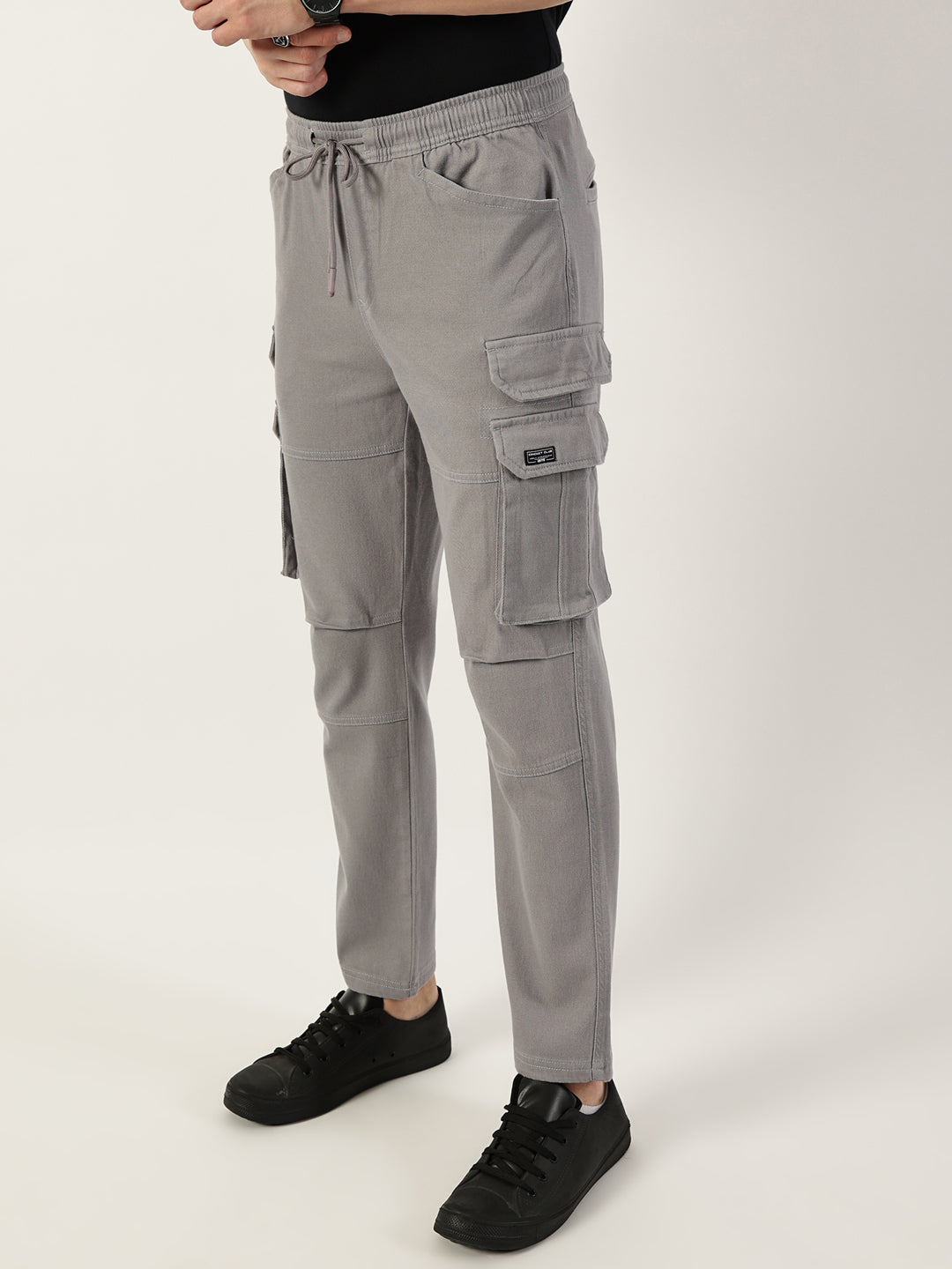 Thomas Scott Men Grey Relaxed Straight Fit Cargos Trousers