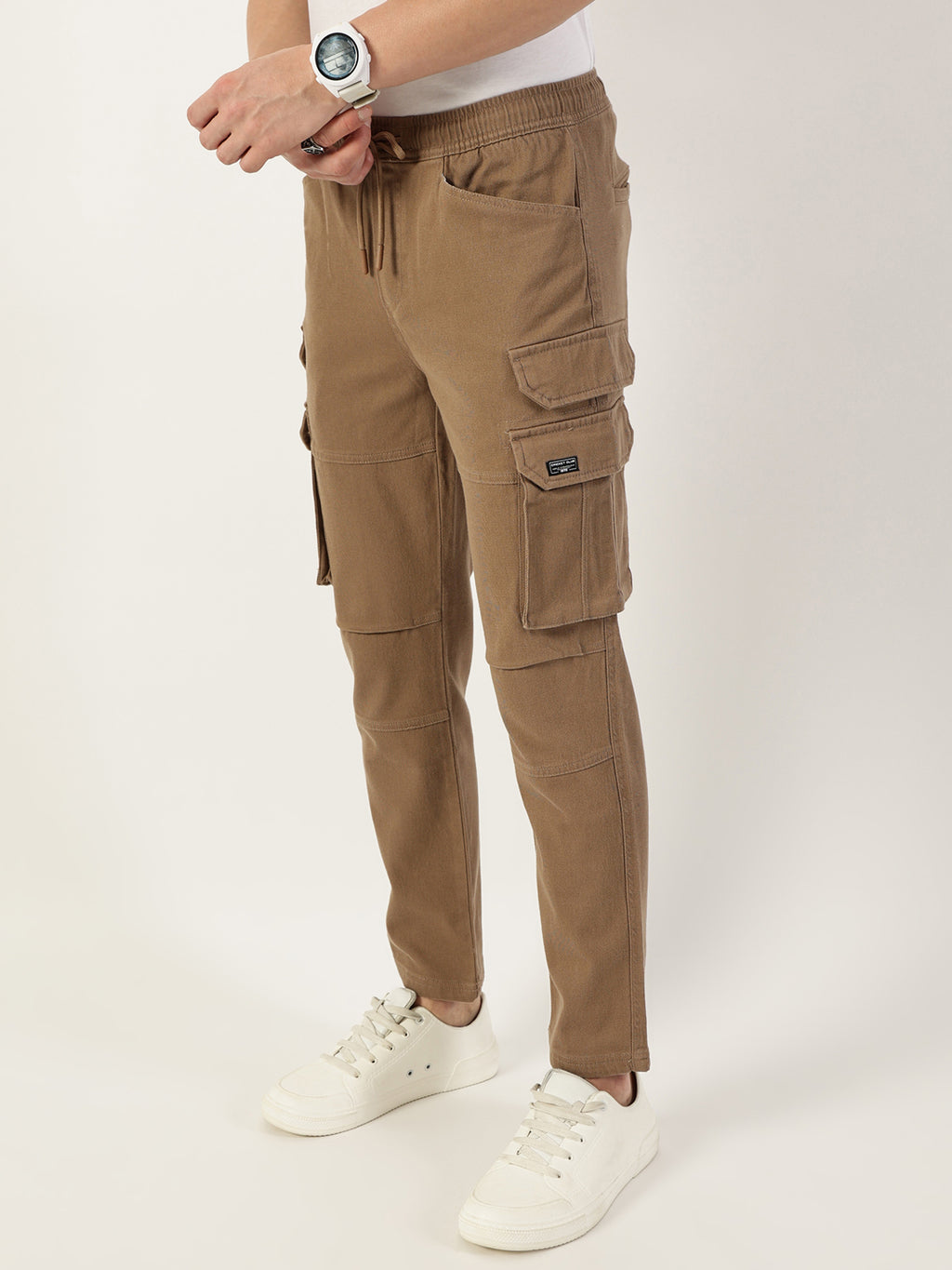 Thomas Scott Men Khaki Relaxed Straight Fit Cargos Trousers