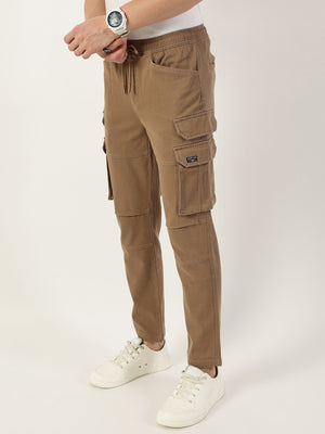 Thomas Scott Men Khaki Relaxed Straight Fit Cargos Trousers