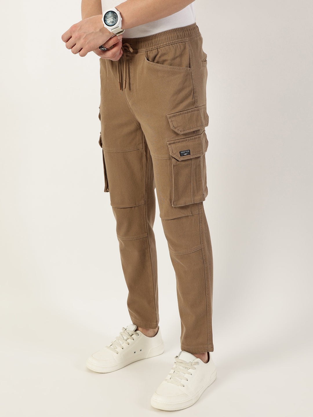 Thomas Scott Men Khaki Relaxed Straight Fit Cargos Trousers