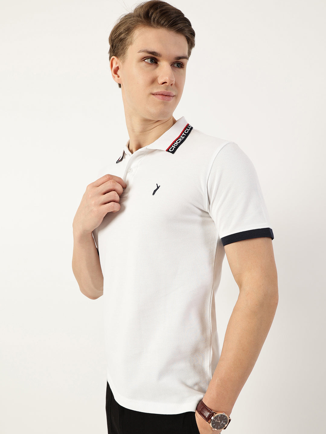 Thomas Scott Men White Polo Collar T-shirt