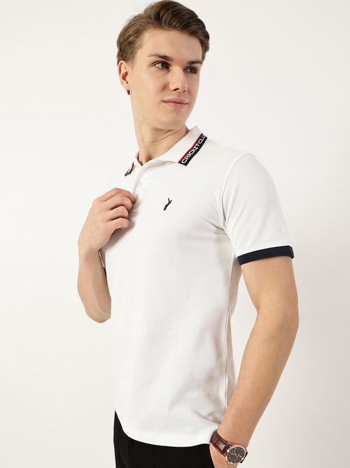 Thomas Scott Men White Polo Collar T-shirt