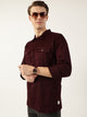 Wine Classic Spread Collar Solid Cotton Casual Shirt For Men